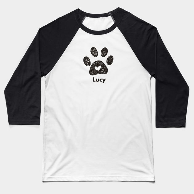 Lucy name made of hand drawn paw prints Baseball T-Shirt by GULSENGUNEL